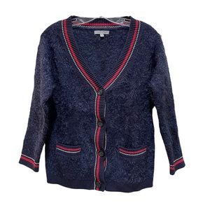 Cable Stitch Collegiate Fuzzy Cardigan Sweater Blue Size XS